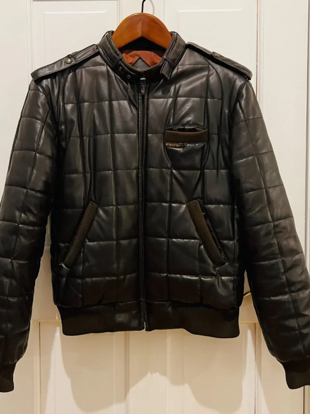 Members Only Leather Cafe Racer Jacket Men 40 VTG 80s Brown Quilted